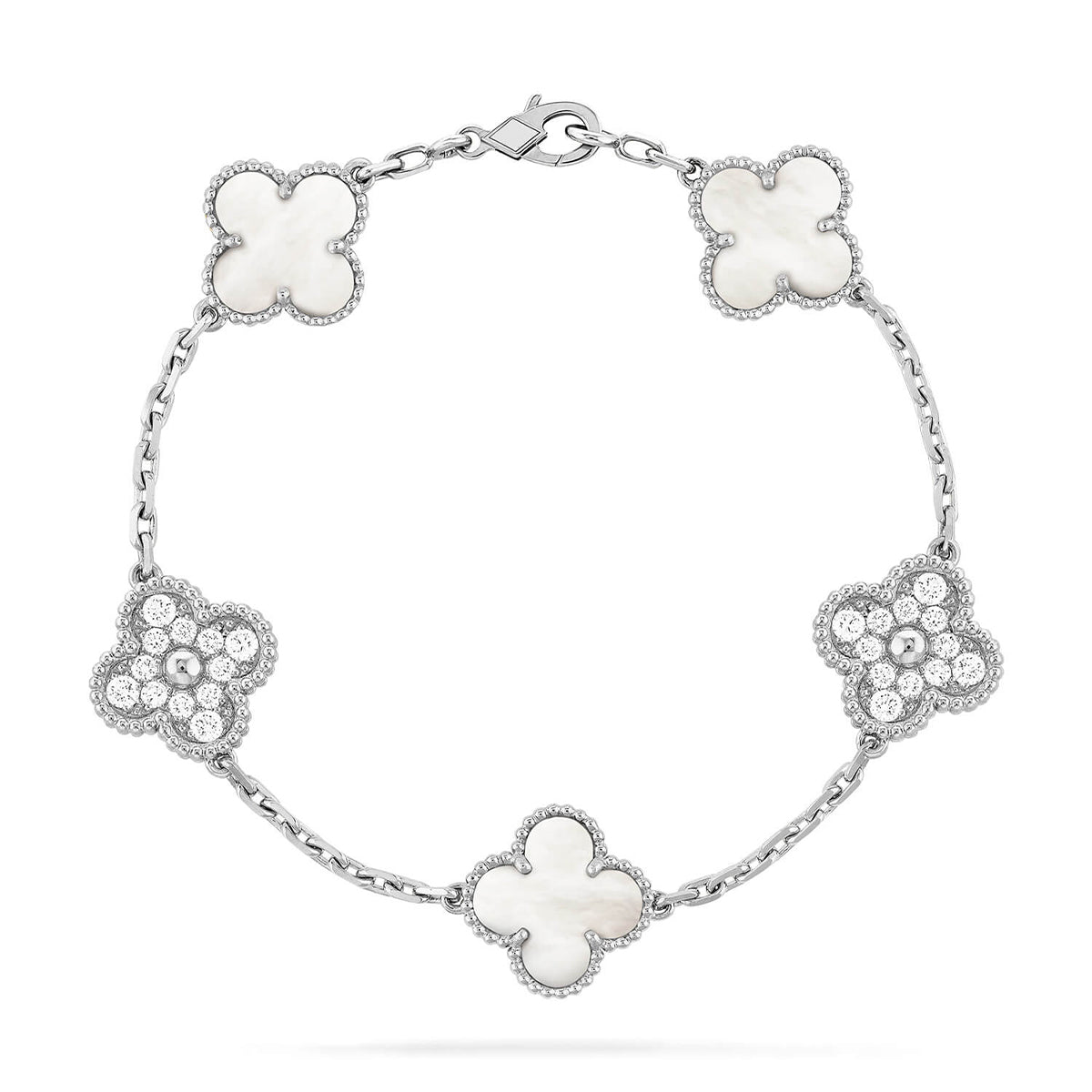 [Noble Aura jewelry]CLOVER WHITE PEARL MOP 5 MOTIF BRACELET COLLECTION