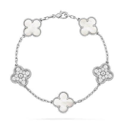 [Noble Aura jewelry]CLOVER WHITE PEARL MOP 5 MOTIF BRACELET COLLECTION