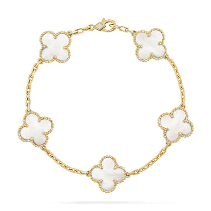 [Noble Aura jewelry]CLOVER WHITE PEARL MOP 5 MOTIF BRACELET COLLECTION