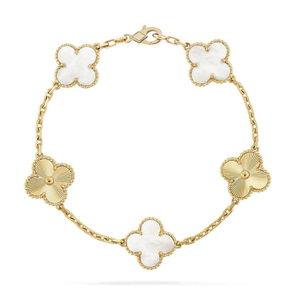 [Noble Aura jewelry]CLOVER WHITE PEARL MOP 5 MOTIF BRACELET COLLECTION