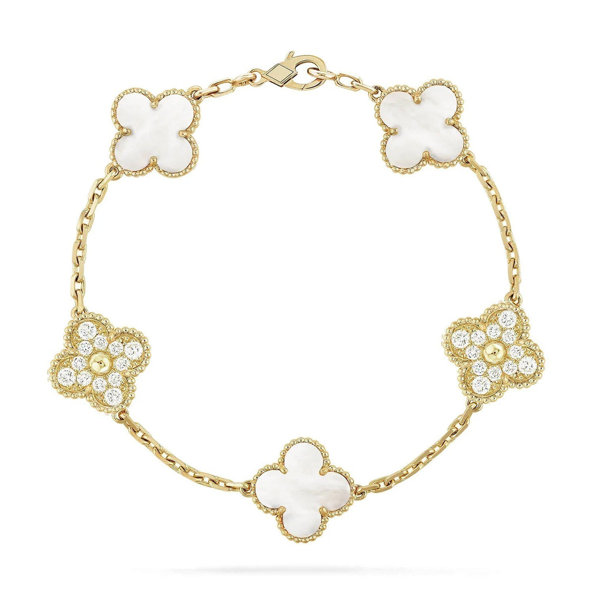 [Noble Aura jewelry]CLOVER WHITE PEARL MOP 5 MOTIF BRACELET COLLECTION