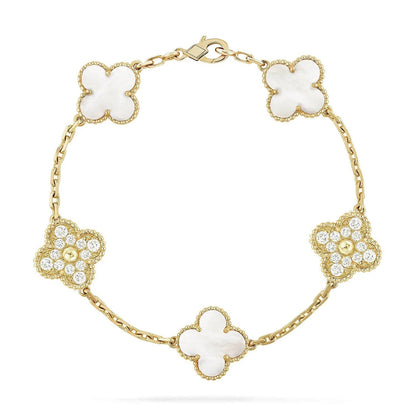 [Noble Aura jewelry]CLOVER WHITE PEARL MOP 5 MOTIF BRACELET COLLECTION