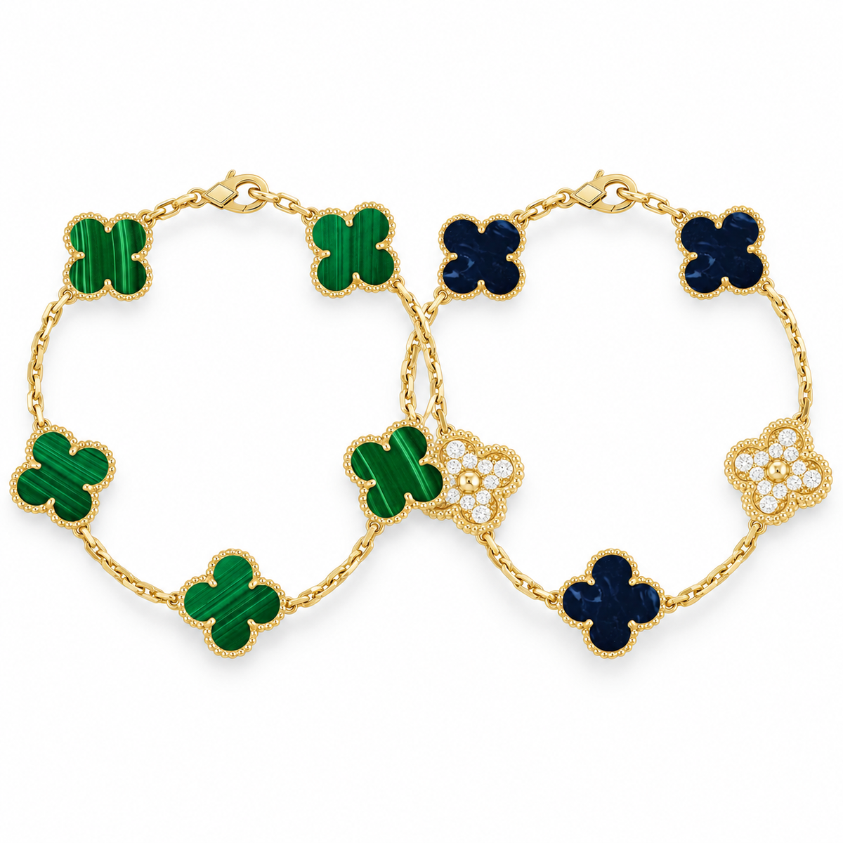 [Noble Aura jewelry]Clover 5-Motif Malachite & Pietersite Bracelet Stack Set