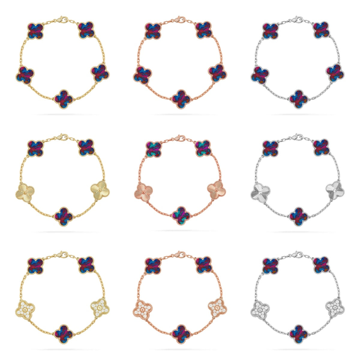 [Noble Aura jewelry]CLOVER 5 MOTIF COLOR GEMSTONES BRACELET COLLECTION