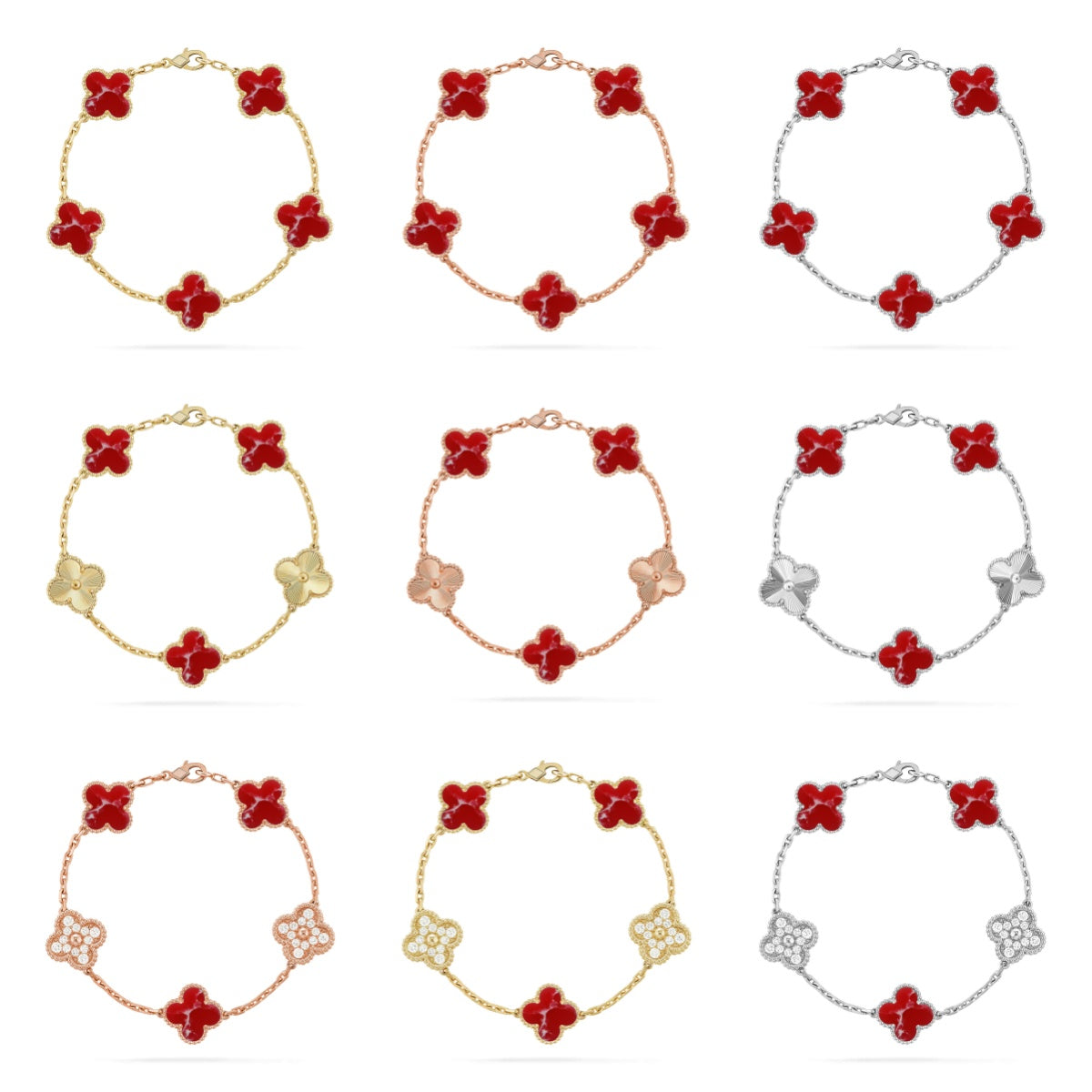 [Noble Aura jewelry]CLOVER 5 MOTIF RED PATTERN BRACELET COLLECTION