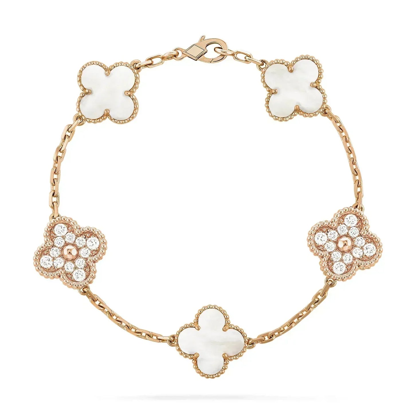 [Noble Aura jewelry]CLOVER BRACELET 5 MOTIF WHITE MOP DIAMOND