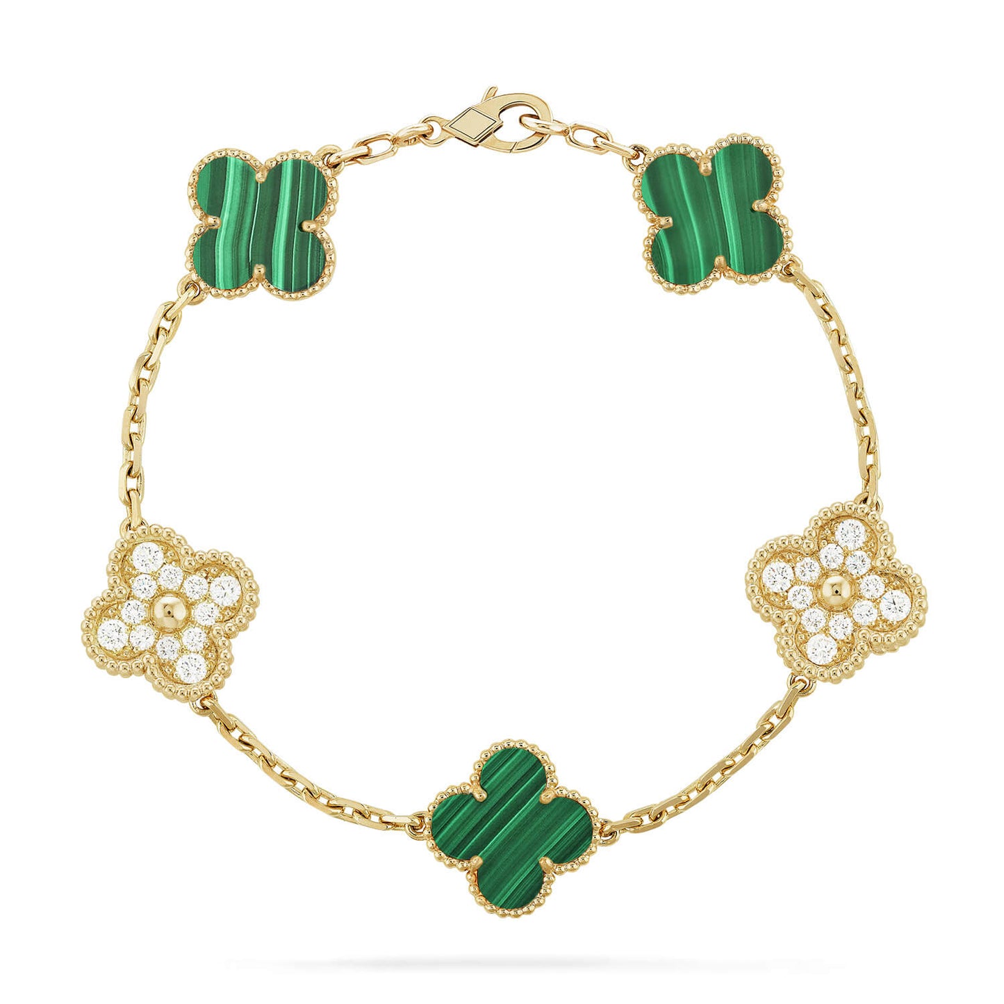 [Noble Aura jewelry]CLOVER  5 MOTIF MALACHITE DIAMOND BRACELET