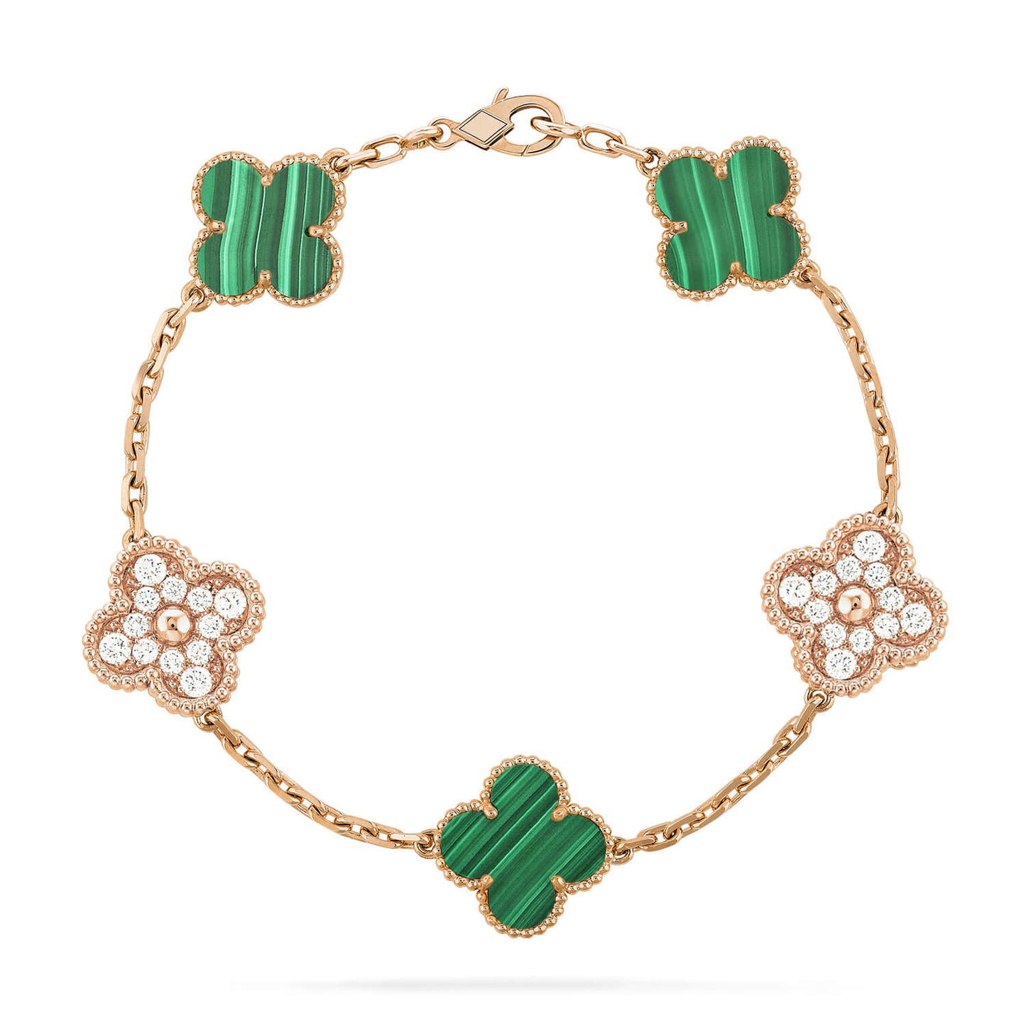 [Noble Aura jewelry]CLOVER  5 MOTIF MALACHITE DIAMOND BRACELET
