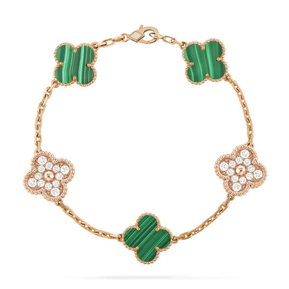 [Noble Aura jewelry]CLOVER  5 MOTIF MALACHITE DIAMOND BRACELET