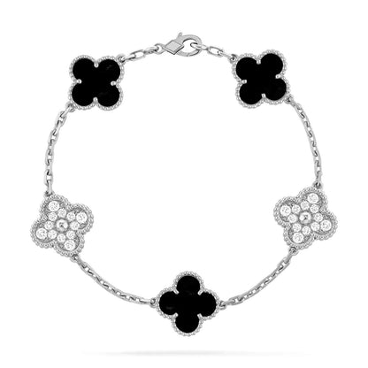 [Noble Aura jewelry]CLOVER 5 MOTIF ONYXS DIAMOND BRACELET SILVER