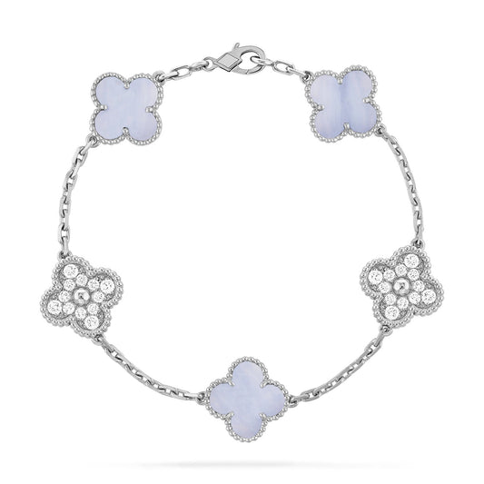 [Noble Aura jewelry]CLOVER  5 MOTIF DIAMOND PURPLE CHALCEDONY BRACELET SILVER