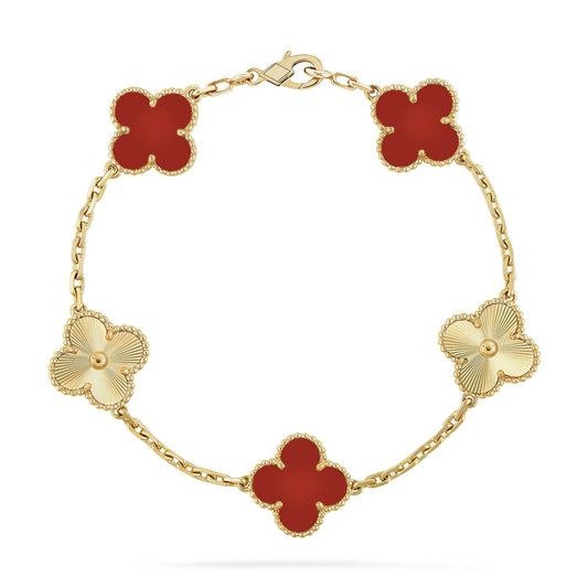 [Noble Aura jewelry]CLOVER  5 MOTIFS CARNELIAN GOLD BRACELET