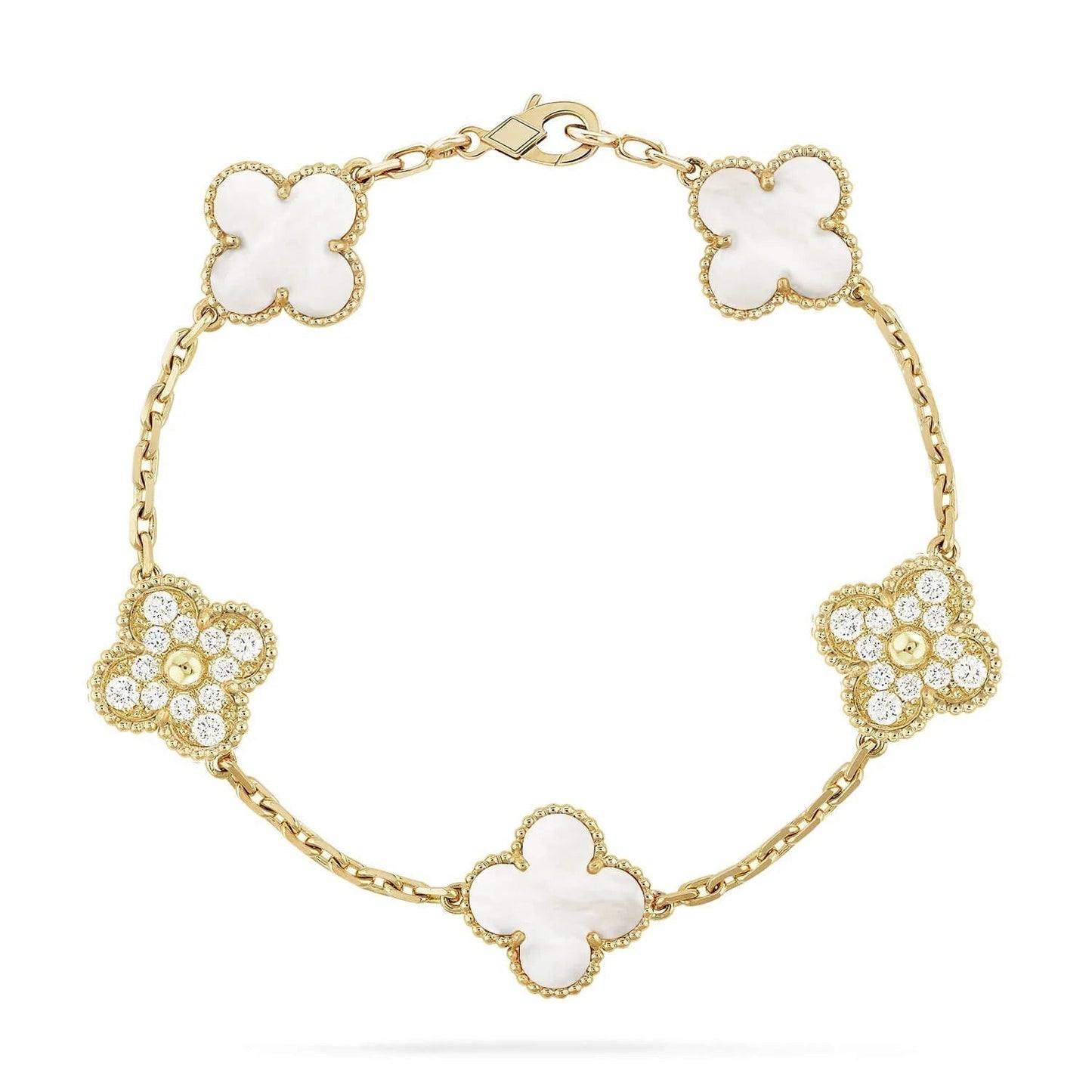 [Noble Aura jewelry]CLOVER BRACELET 5 MOTIF WHITE MOP DIAMOND