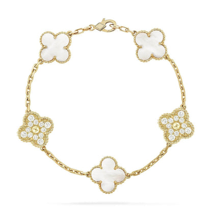 [Noble Aura jewelry]CLOVER BRACELET 5 MOTIF WHITE MOP DIAMOND
