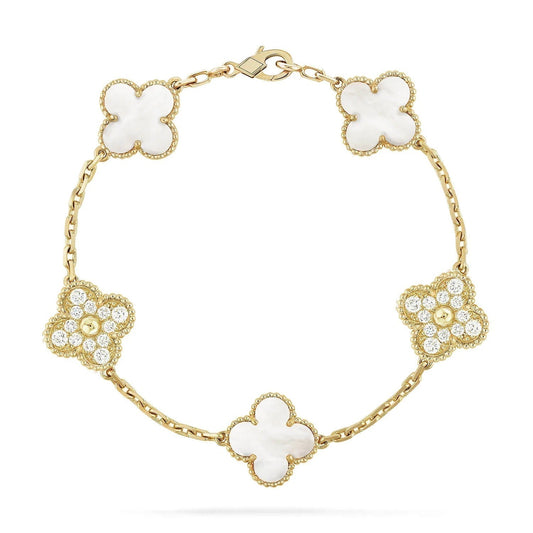 [Noble Aura jewelry]CLOVER BRACELET 5 MOTIF WHITE MOP DIAMOND