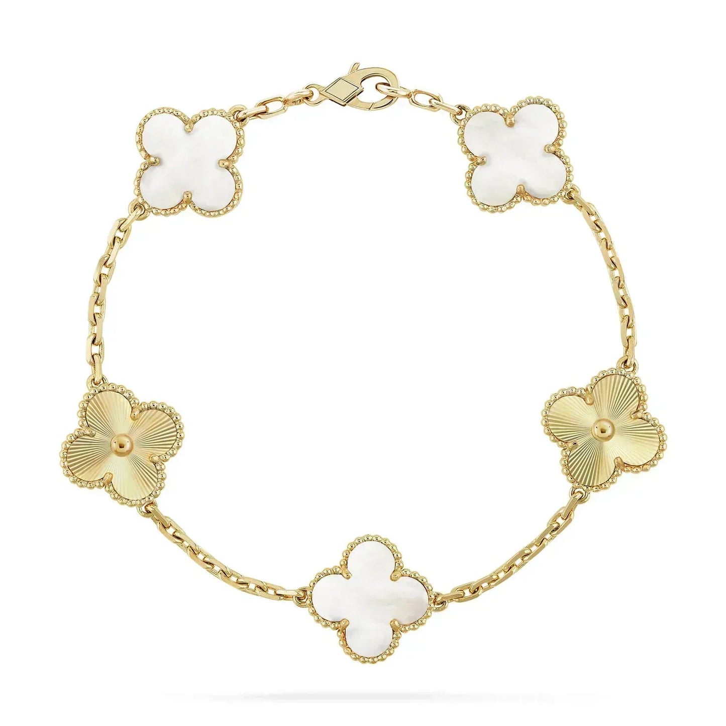 [Noble Aura jewelry]CLOVER BRACELET 5 MOTIF WHITE MOP PINK GOLD