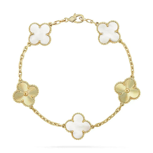 [Noble Aura jewelry]CLOVER BRACELET 5 MOTIF WHITE MOP PINK GOLD