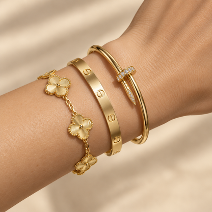 [Noble Aura jewelry] Clover & Love & Juste 3-Piece Gold Bracelet Stack Set