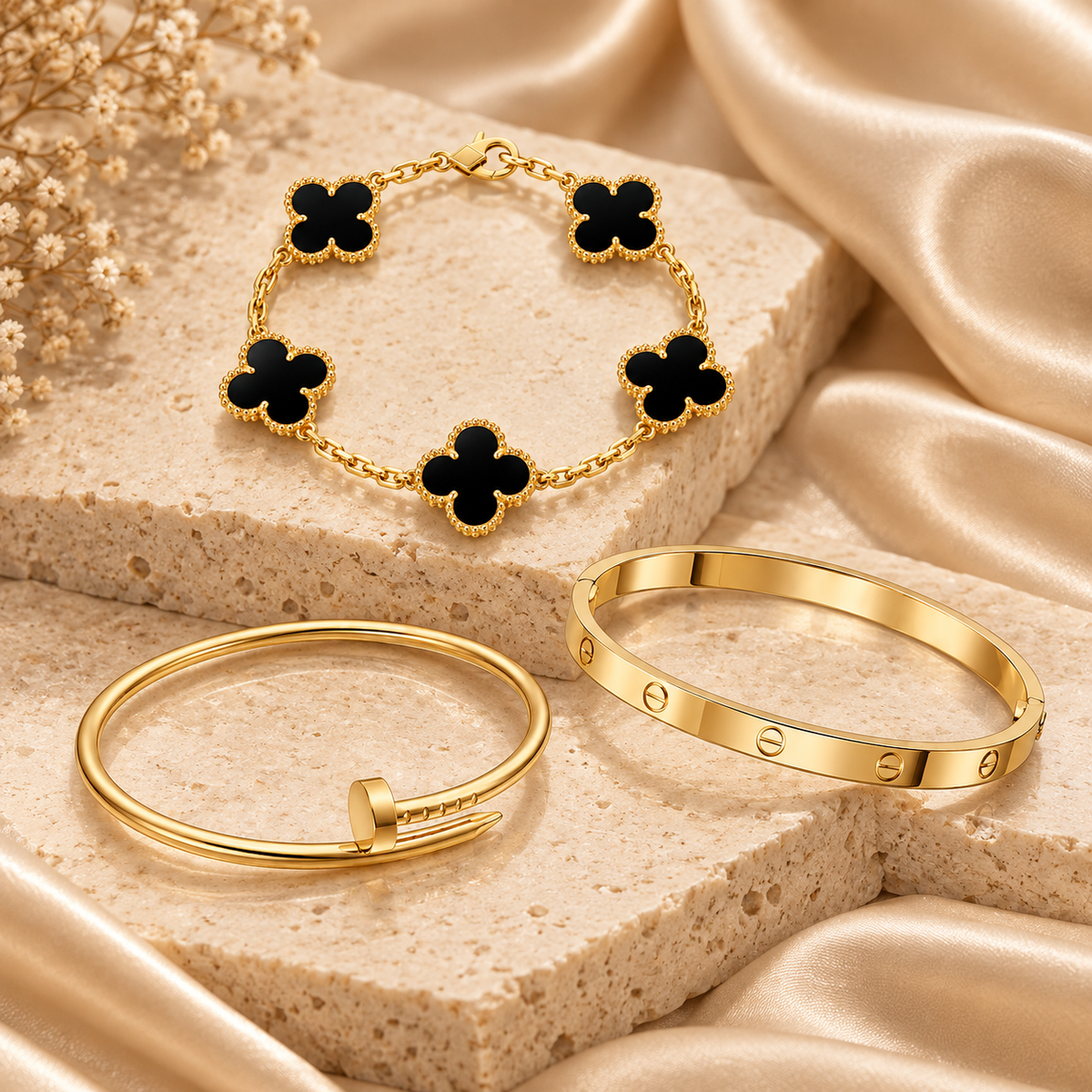 [Noble Aura jewelry]Clover & Juste & Lover  Bracelet Stack Set