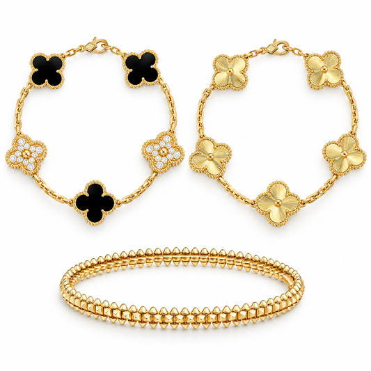 [Noble Aura jewelry]Clover & Clash Bracelet 3-Piece Stack set