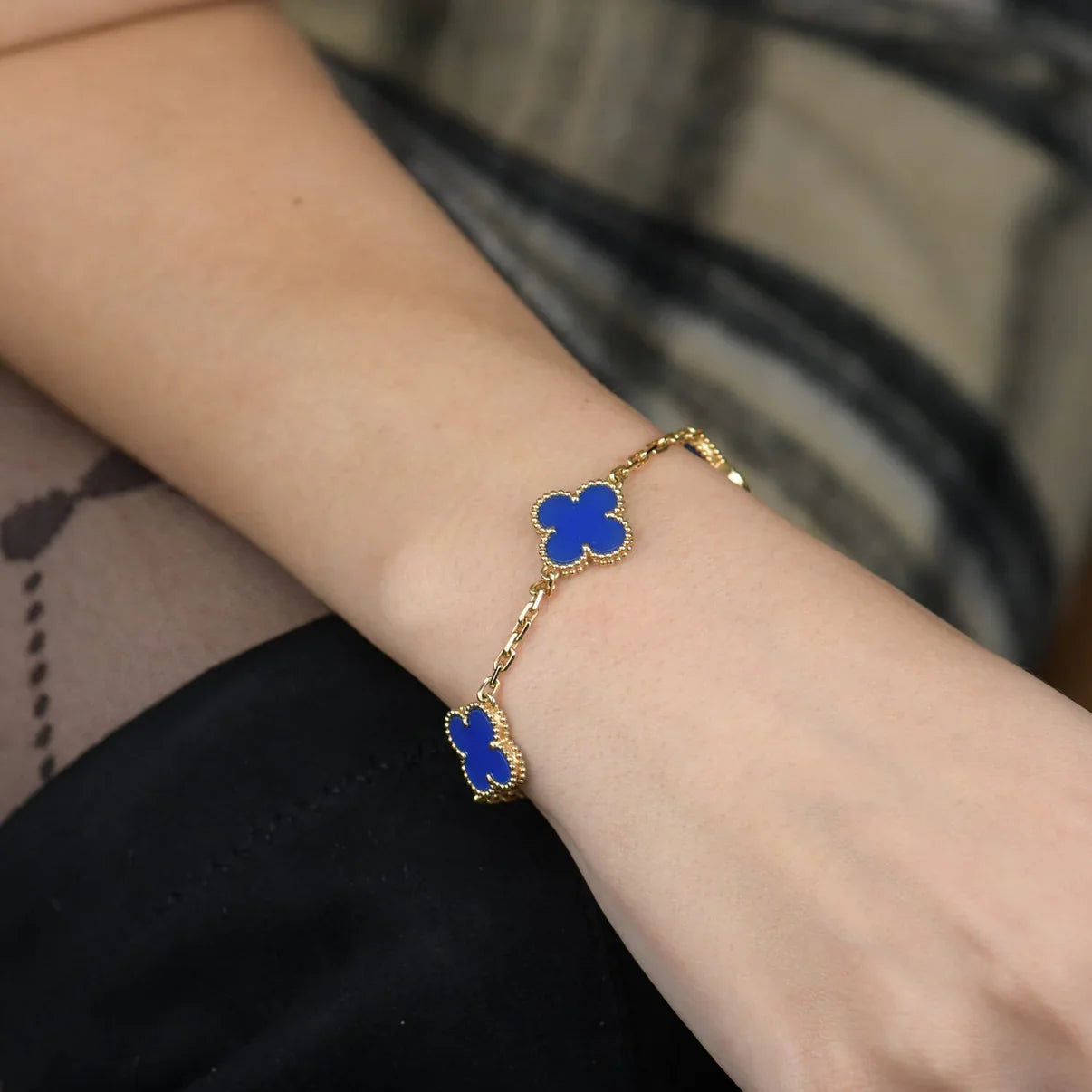 [Noble Aura jewelry] CLOVER 5 MOTIF BLUE AGATE BRACELET COLLECTION