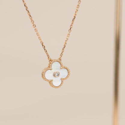 [Noble Aura jewelry]CLOVER 15MM DIAMOND WHITE FRITILLARIA NECKLACE