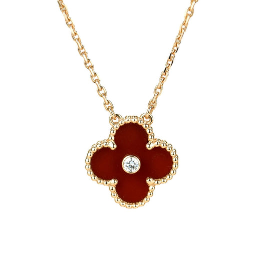 [Noble Aura jewelry]CLOVER 15MM DIAMOND CARNELIAN NECKLACE