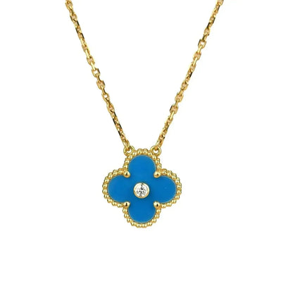 [Noble Aura jewelry]CLOVER 15MM DIAMOND AND BLUE AGATE NECKLACE