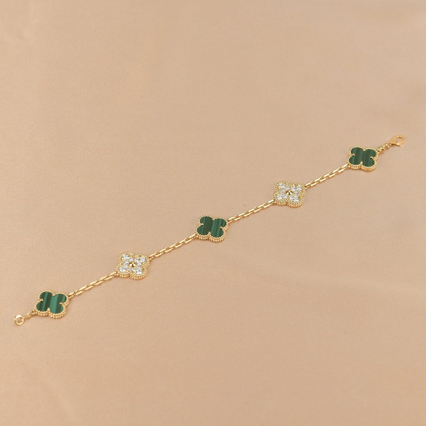 [Noble Aura jewelry]CLOVER  5 MOTIF MALACHITE DIAMOND BRACELET