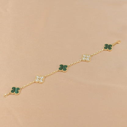 [Noble Aura jewelry]CLOVER  5 MOTIF MALACHITE DIAMOND BRACELET