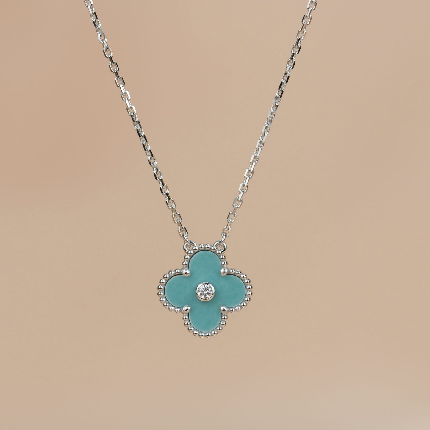 [Noble Aura jewelry]CLOVER 15MM DIAMOND SVRES PORCELAIN  NECKLACE SILVER