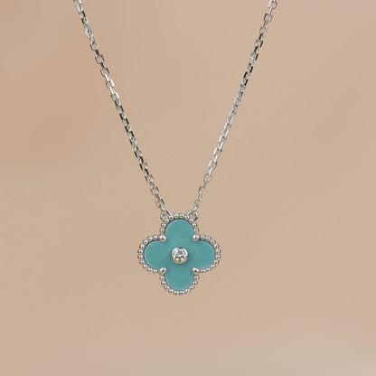 [Noble Aura jewelry]CLOVER 15MM DIAMOND SVRES PORCELAIN  NECKLACE SILVER