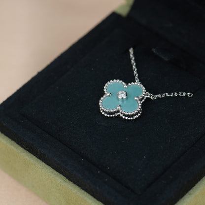 [Noble Aura jewelry]CLOVER 15MM DIAMOND SVRES PORCELAIN  NECKLACE SILVER