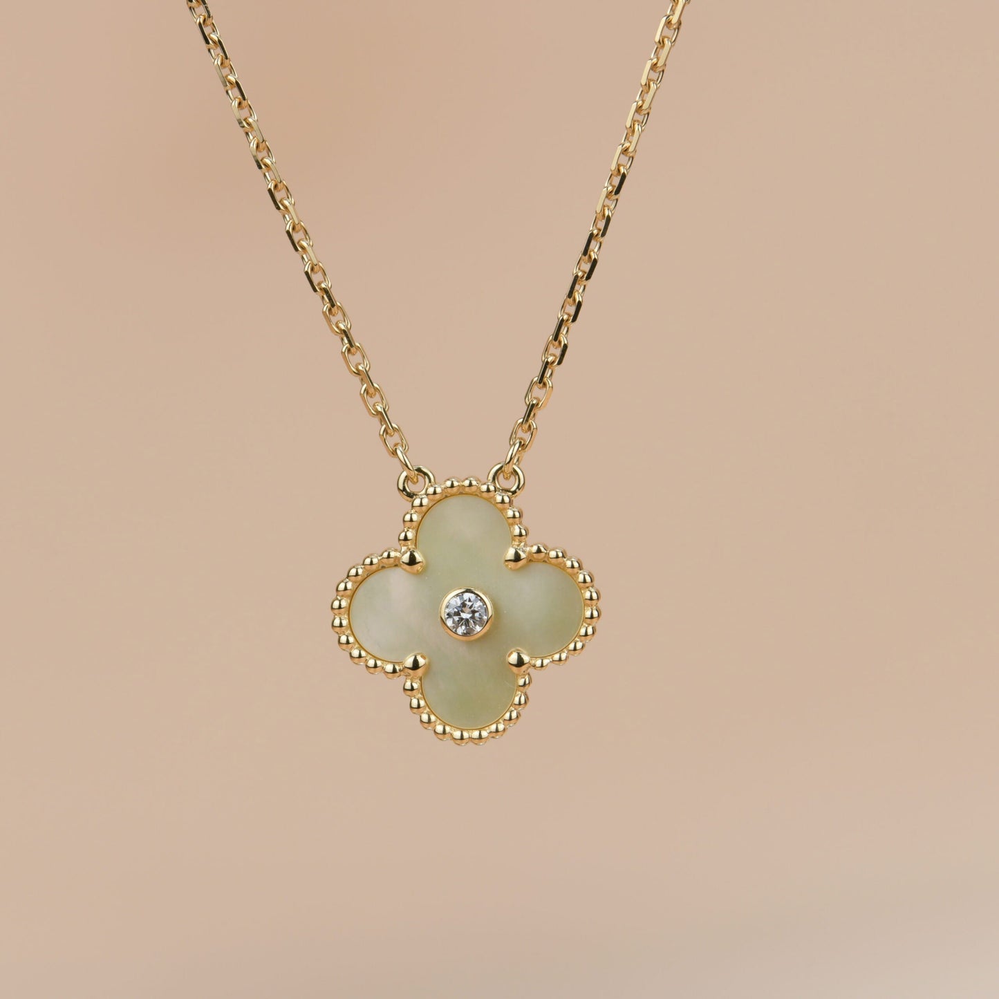 [Noble Aura jewelry]CLOVER 15MM DIAMOND GOLD MOTHER OF PEARL NECKLACE