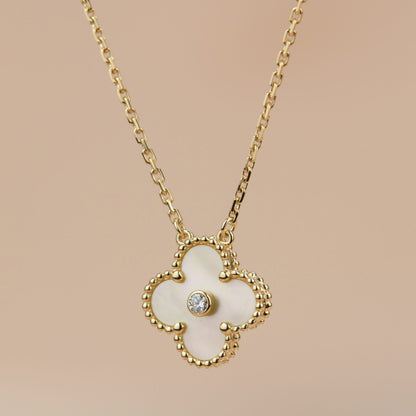 [Noble Aura jewelry]CLOVER 15MM DIAMOND GOLD MOTHER OF PEARL NECKLACE