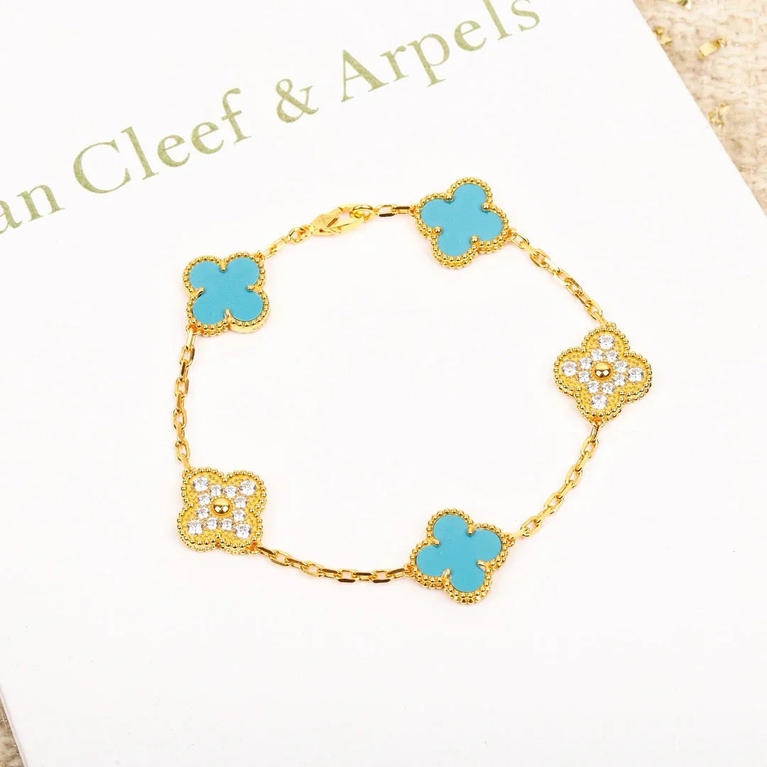 [Noble Aura jewelry] CLOVER 5 MOTIF TURQUOISE BRACELET COLLECTION