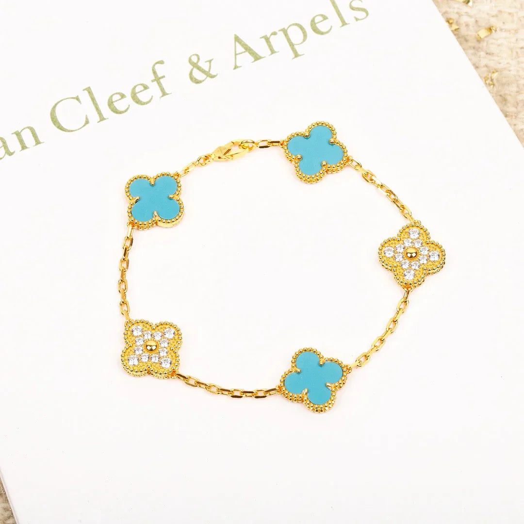 [Noble Aura jewelry] CLOVER 5 MOTIF TURQUOISE BRACELET COLLECTION