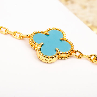 [Noble Aura jewelry]CLOVER 5 MOTIF TURQUOISE DIAMOND GOLD BRACELET