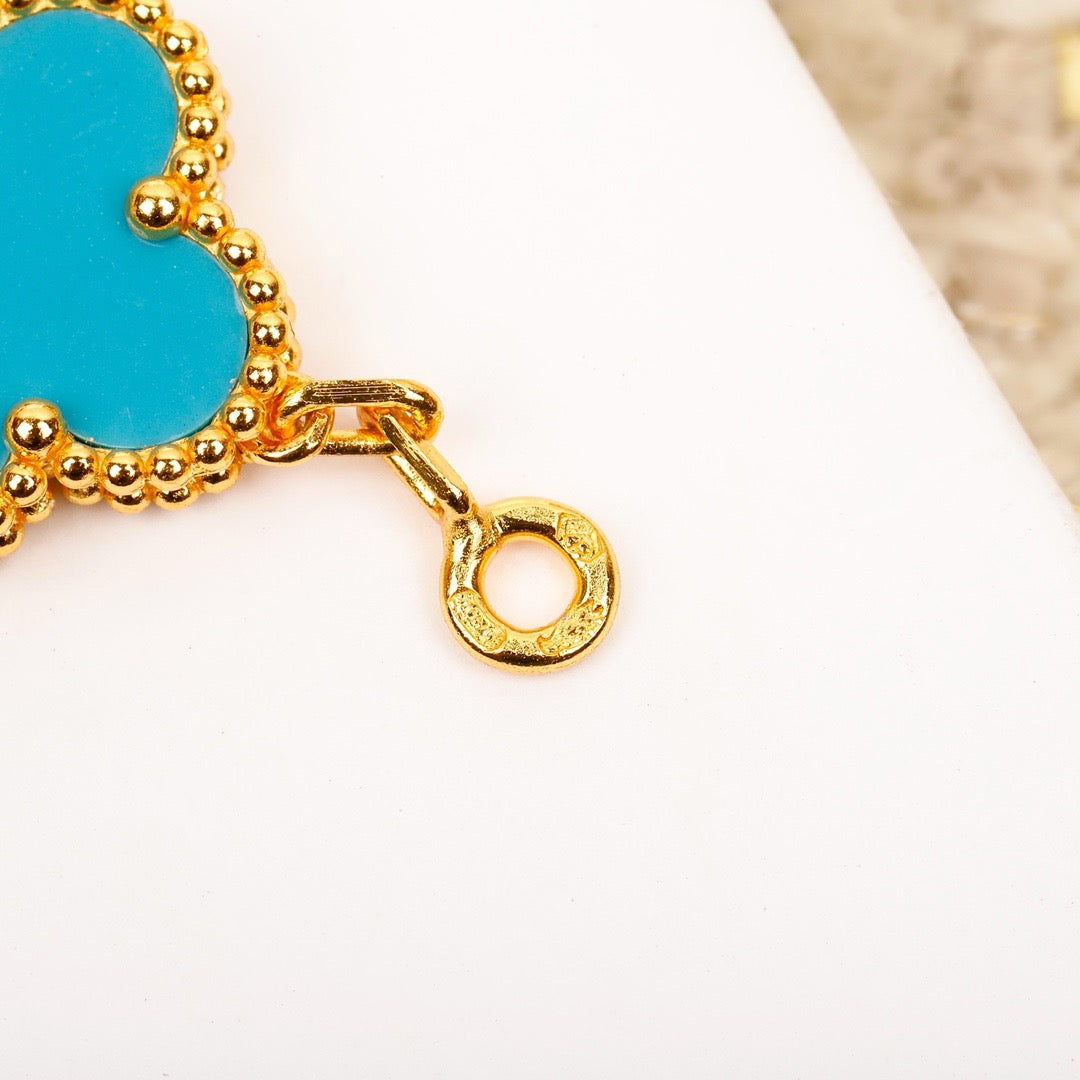 [Noble Aura jewelry]CLOVER 5 MOTIF TURQUOISE DIAMOND GOLD BRACELET