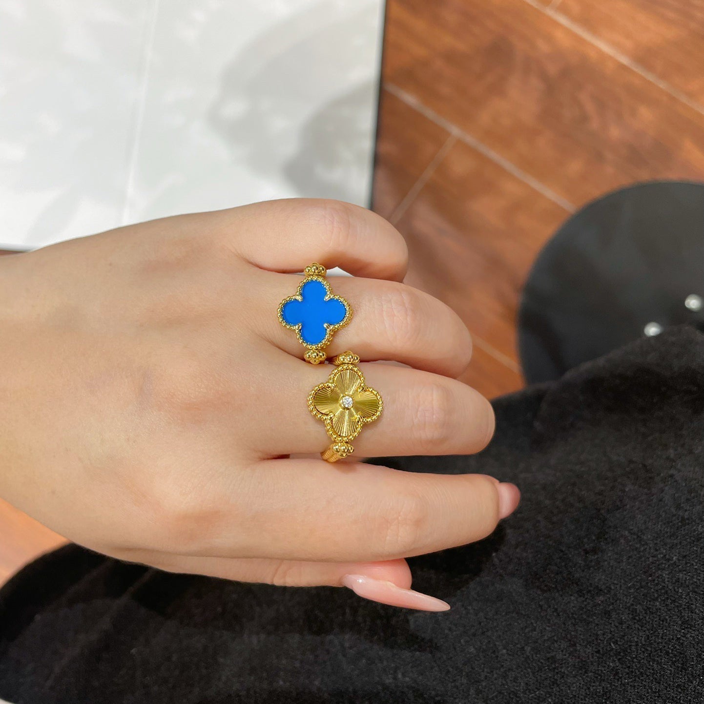 [Noble Aura jewelry]CLOVER RIVERSIBLE BLUE AGATE RING