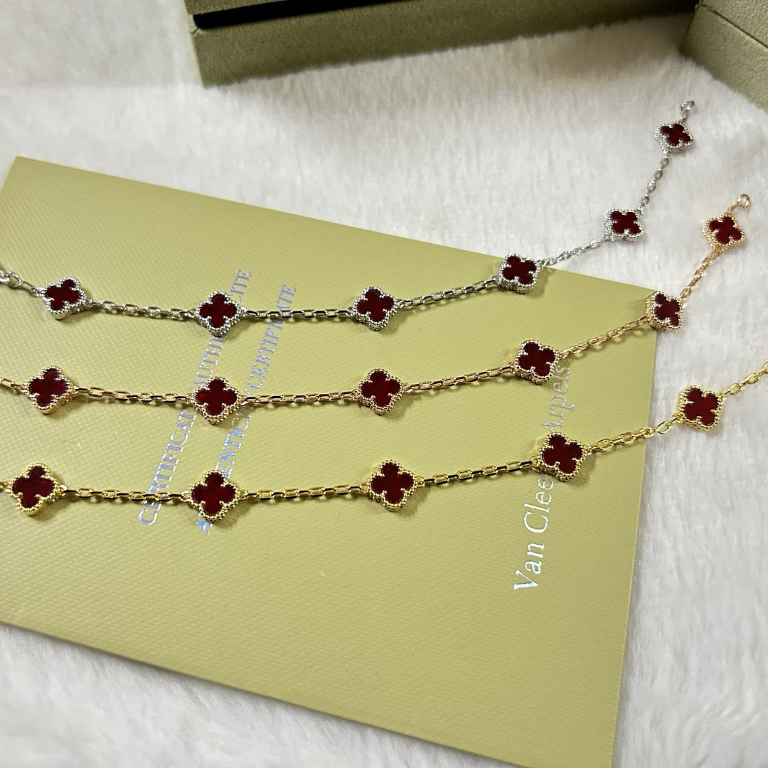 [Noble Aura jewelry]CLOVER 6 MOTIF RED AGATE BRACELET