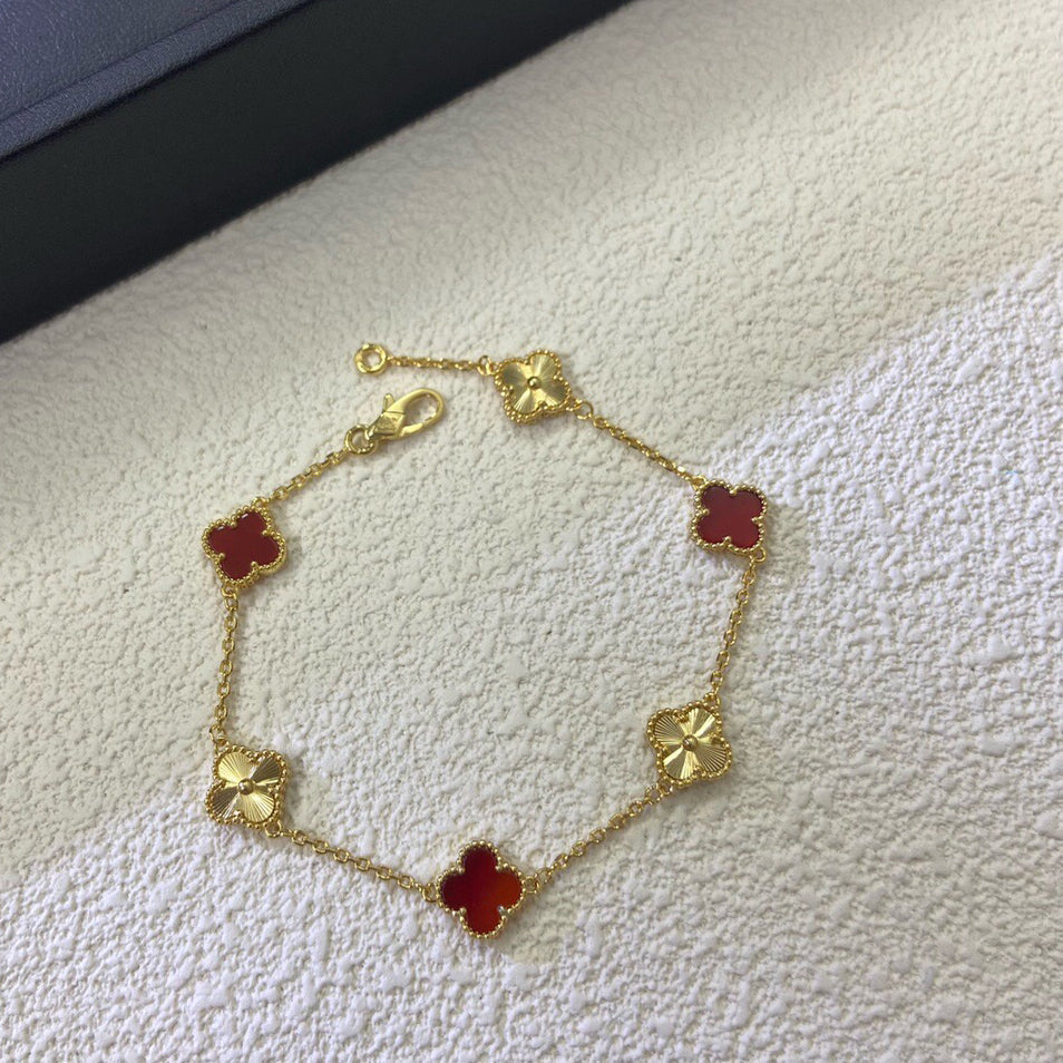 [Noble Aura jewelry]CLOVER 6 MOTIF RED AGATE LASER BRACELET