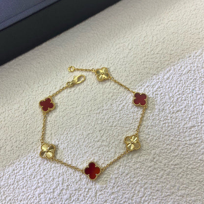 [Noble Aura jewelry]CLOVER 6 MOTIF RED AGATE LASER BRACELET