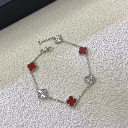 [Noble Aura jewelry]CLOVER 6 MOTIF RED AGATE LASER BRACELET