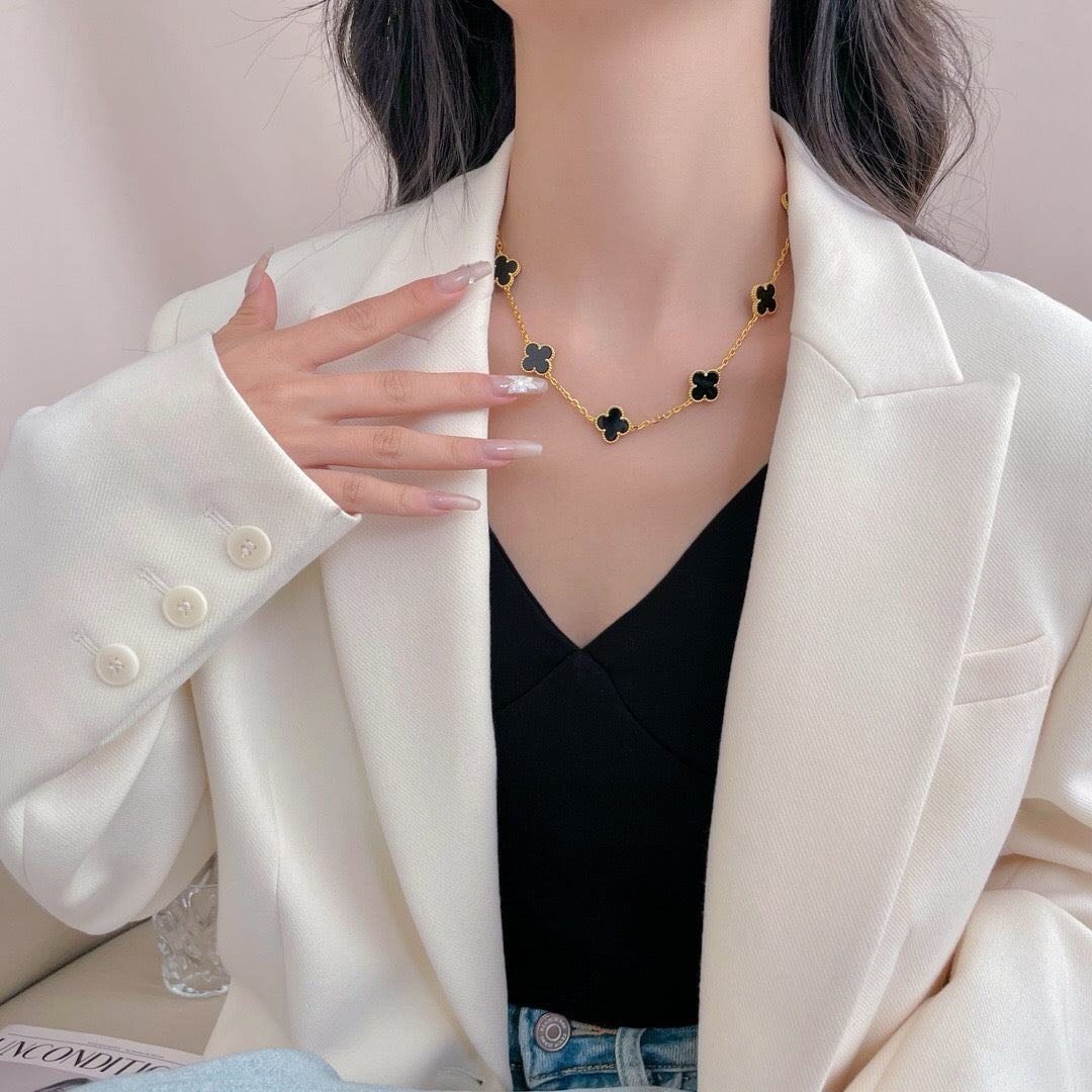 [Noble Aura jewelry]CLOVER 10 MOTIFS ONYX NECKLACE