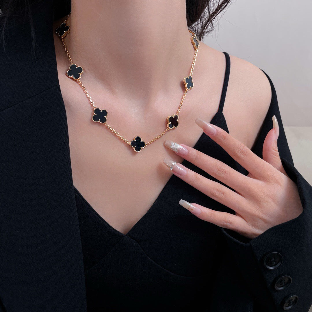 [Noble Aura jewelry]CLOVER 10 MOTIFS ONYX NECKLACE