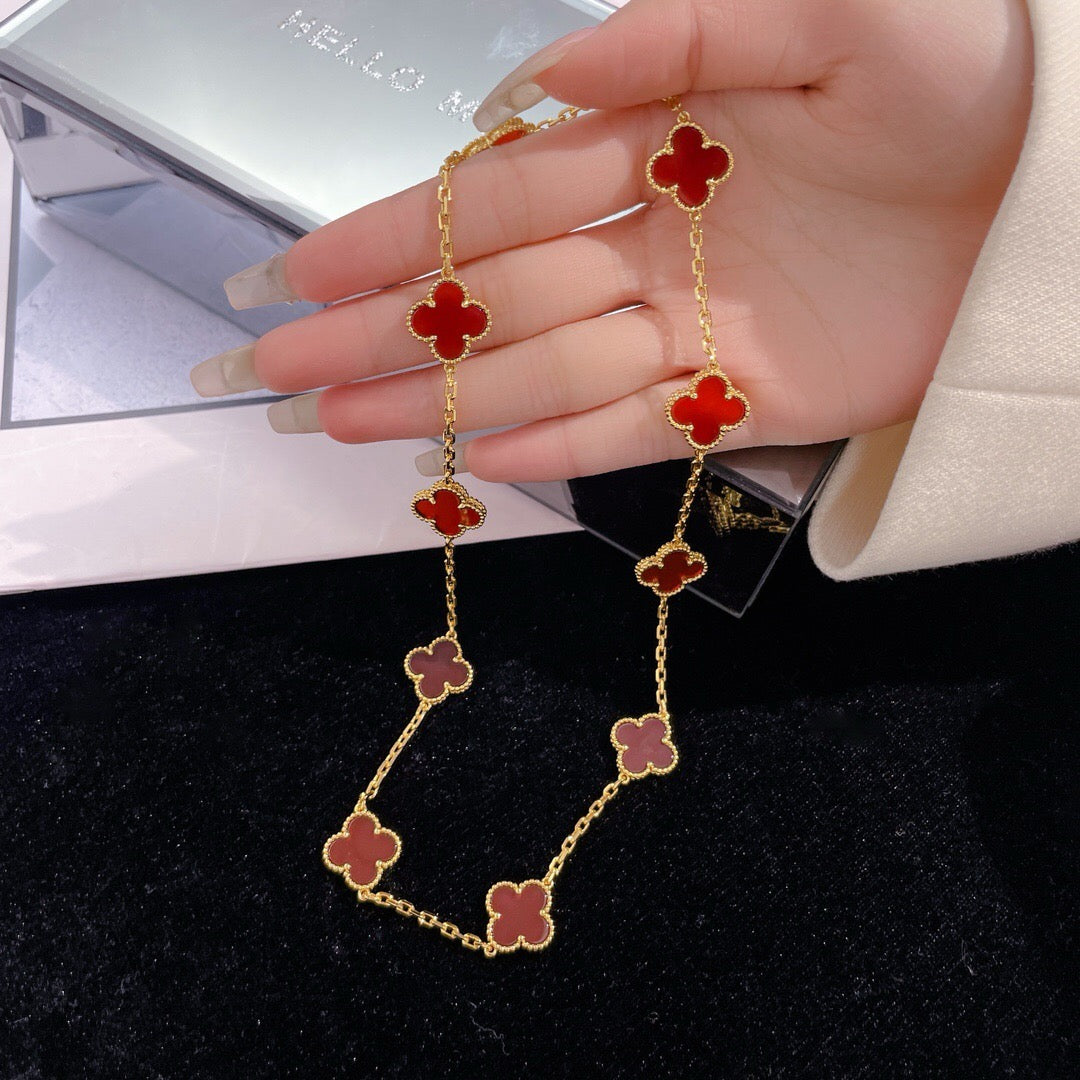 [Noble Aura jewelry]CLOVER 10 MOTIFS CARNELIAN NECKLACE