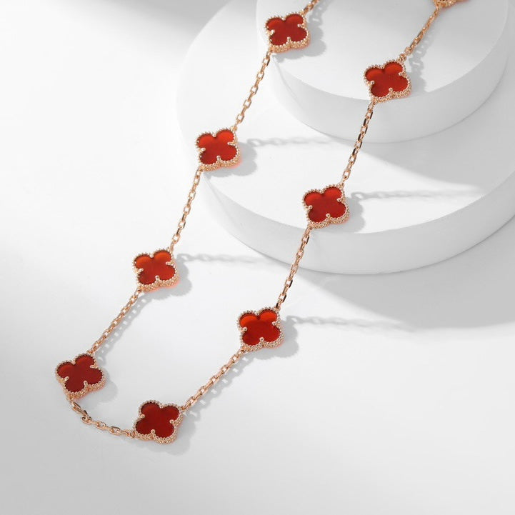 [Noble Aura jewelry]CLOVER 10 MOTIFS CARNELIAN NECKLACE