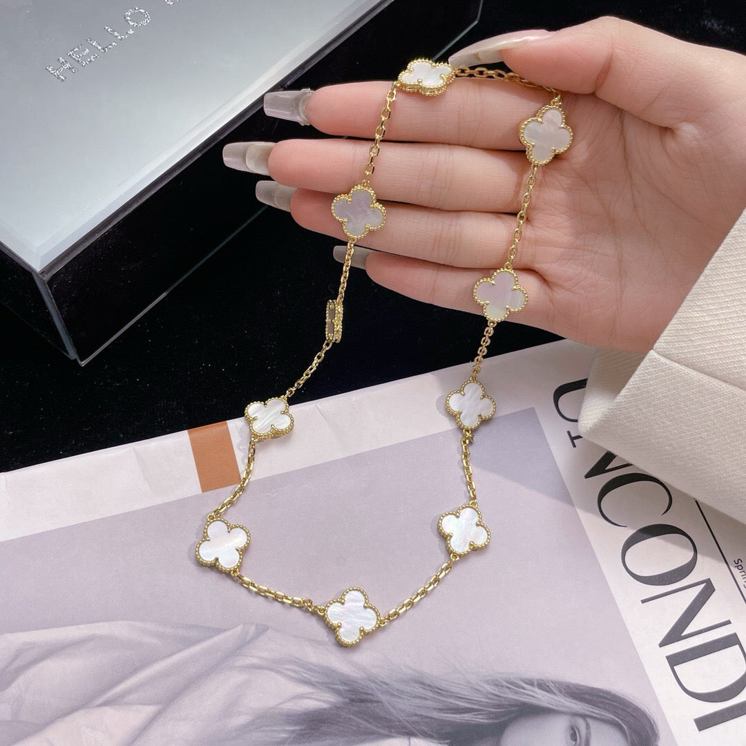 [Noble Aura jewelry]CLOVER 10 MOTIFS WHITE MOTHER OF PEARL NECKLACE