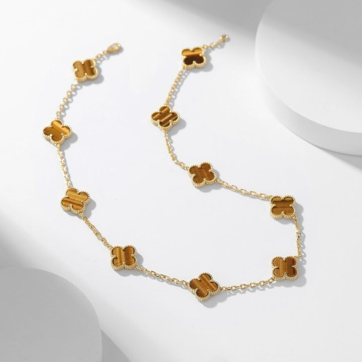 [Noble Aura jewelry]CLOVER 10 MOTIFS TIGER EYE NECKLACE